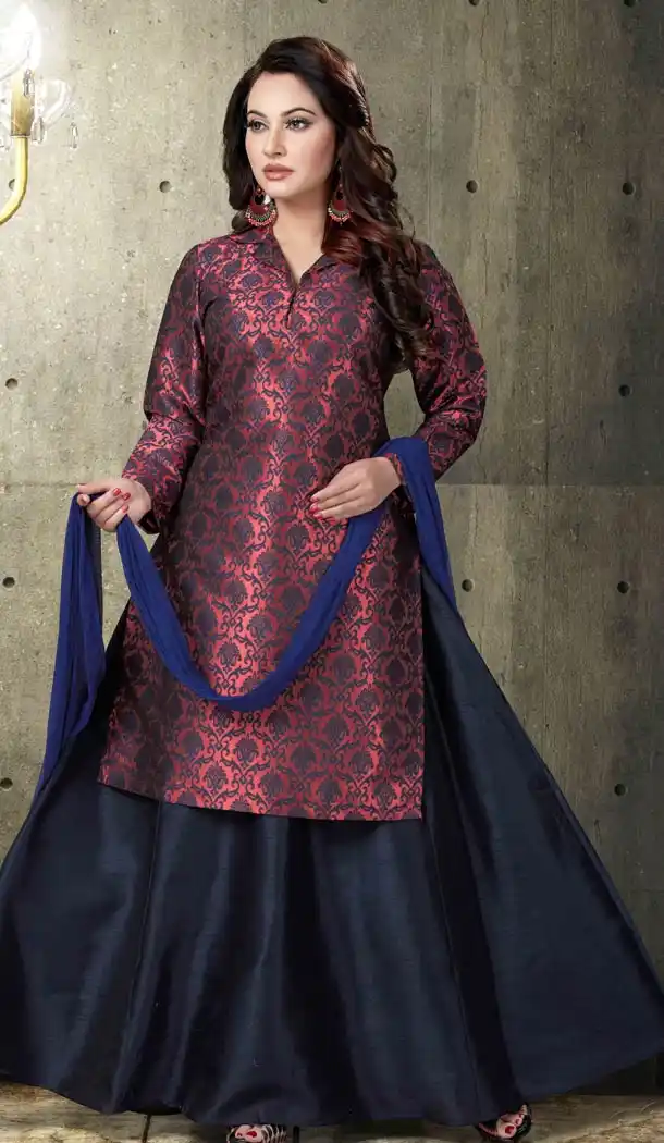 Marron Color Brocade Partiy Wear Readymade Suit | FHRT277832317
