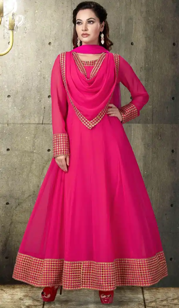 Rani Pink Color Georgette Party Wear Readymade Suit | FHRT277832323
