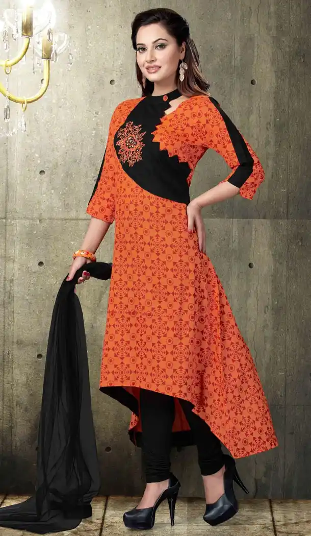 Orange Color Cotton Party Wear Readymade Suit | FHRT277832325