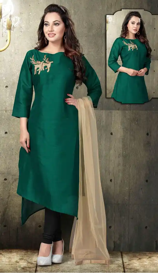Green Color Silk Embroidery Party Wear Readymade Suit | FHRT277832327