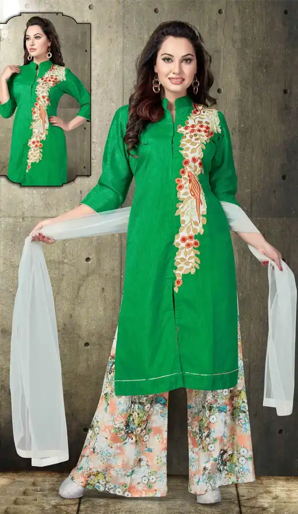 Silk Green Color Party Wear Readymade Suit | FHRT277832328