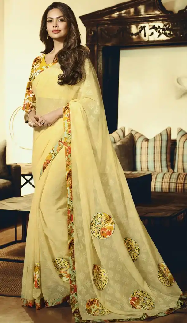 Yellow Color Embroidery Party Wear Chiffon Saree | FHRT329438810