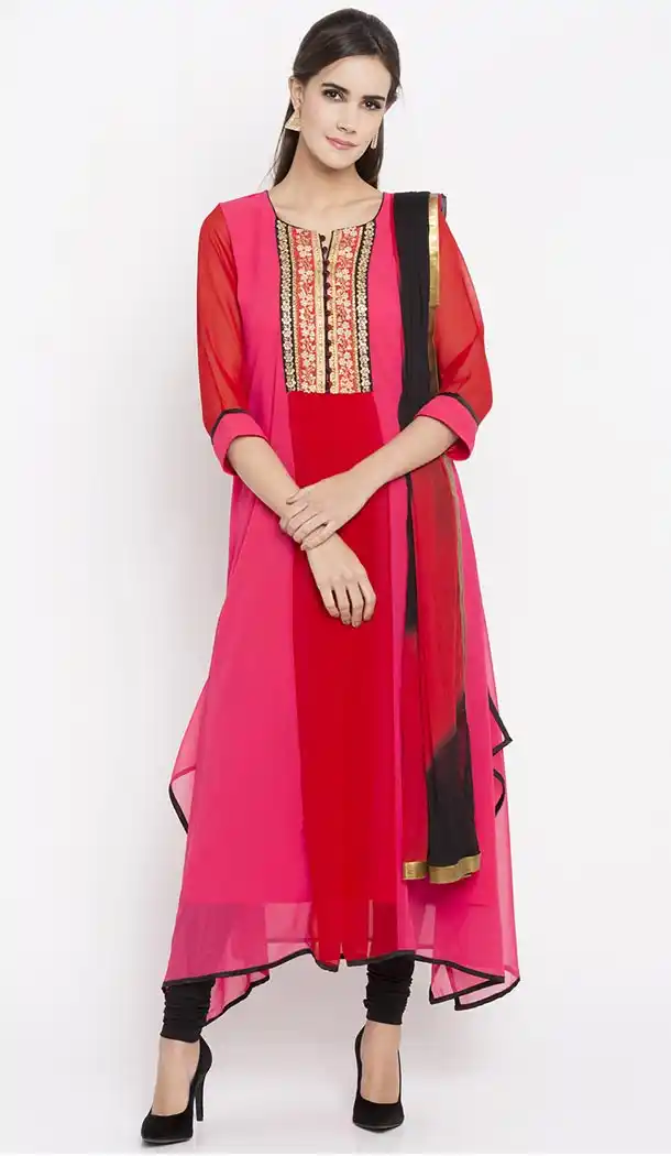 Pink Color Faux Georgette Readymade Churidar Kameez | 310636148