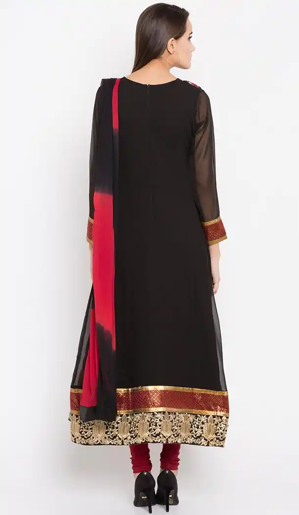 Faux Georgette Black Color Readymade Churidar Suit | 310636152