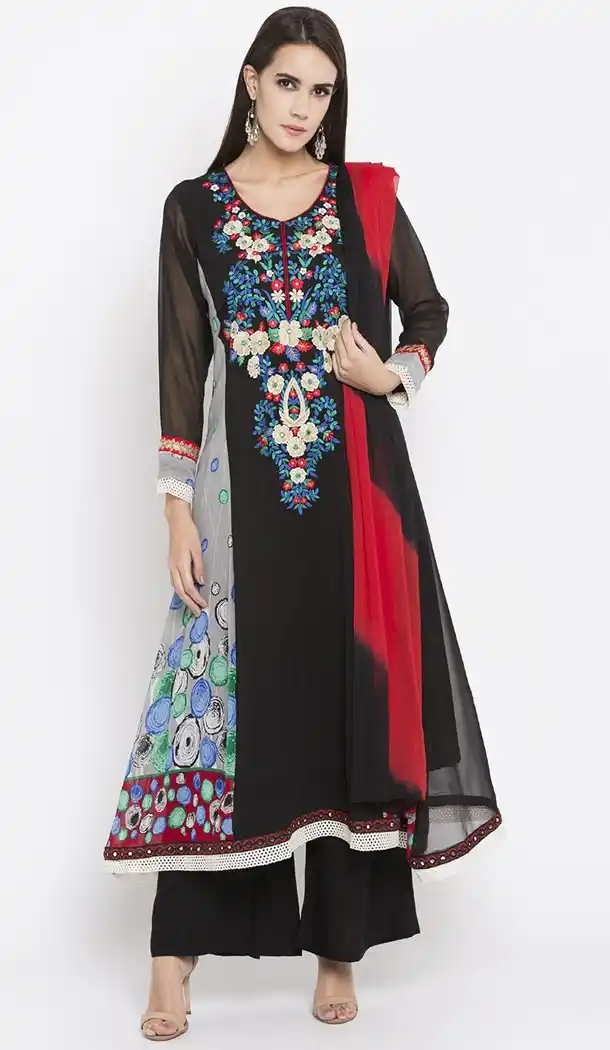 Faux Georgette Black Color Readymade Palazzo Suit | 310636154