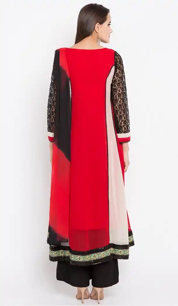 Faux Georgette Red Color Readymade Palazzo Suit | 310636156
