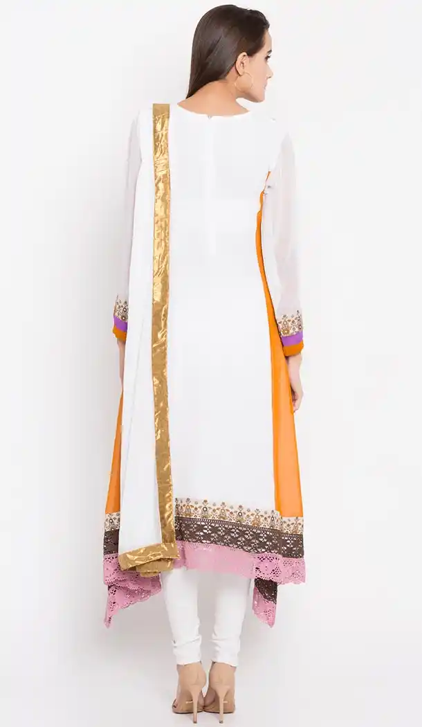 Off White Color Faux Georgette Readymade Churidar Suit | 310636157