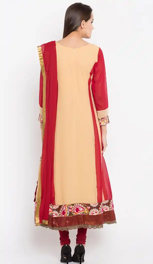 Beige Color Faux Georgette Readymade Churidar Suit | 310636158