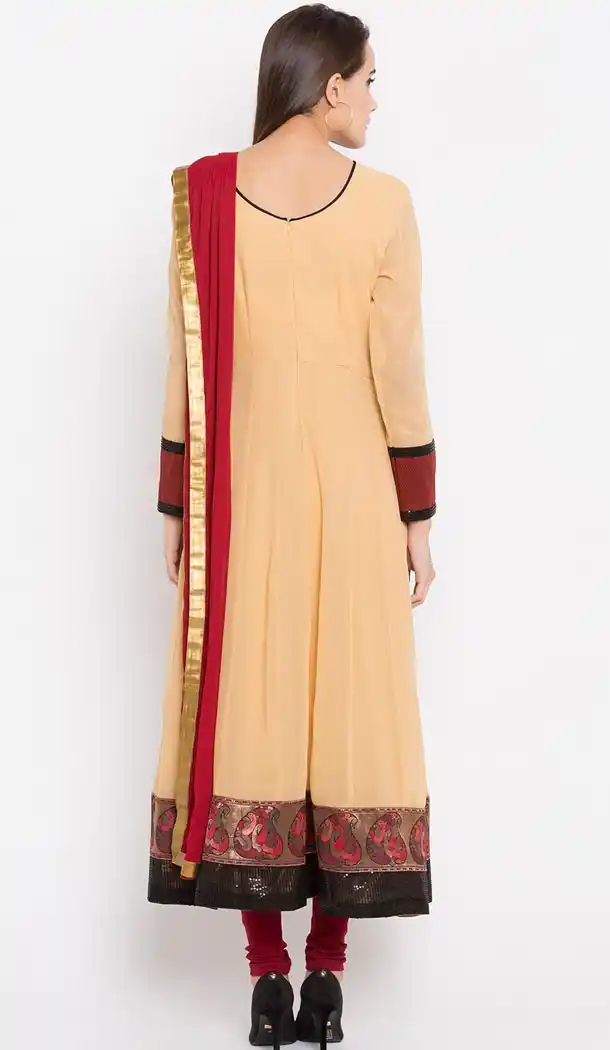 Faux Georgette Beige Color Readymade Churidar Suit | 310636159
