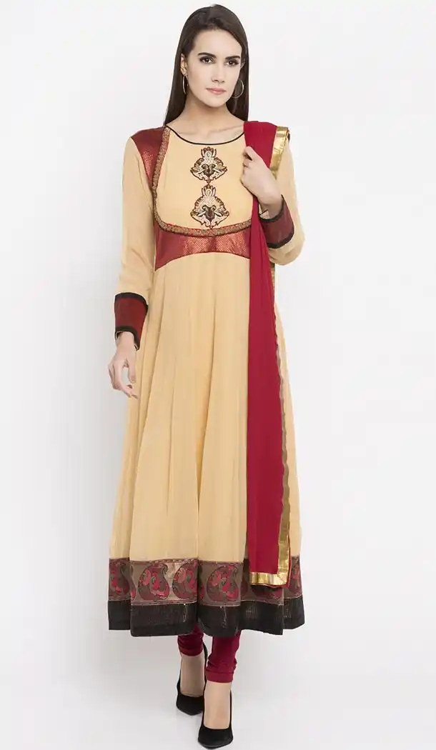 Faux Georgette Beige Color Readymade Churidar Suit | 310636159