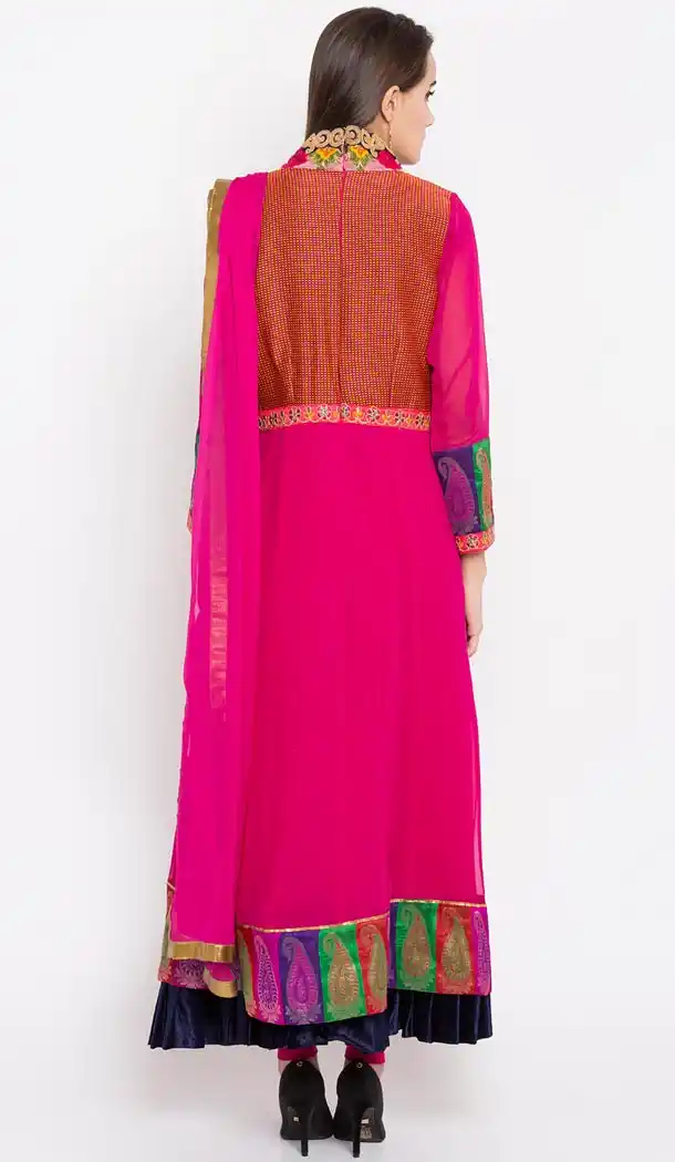 Pink Color Faux Georgette Readymade Churidar Suit | 310636162