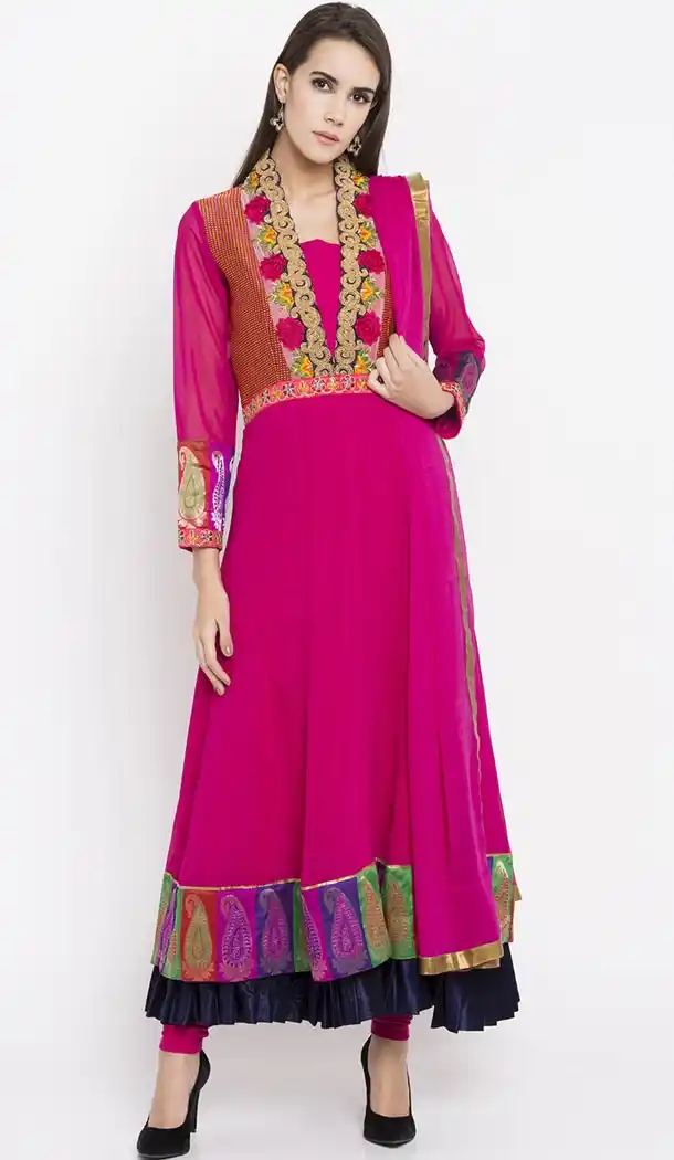 Pink Color Faux Georgette Readymade Churidar Suit | 310636162