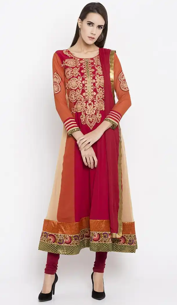 Multicolour Color Faux Georgette Readymade Churidar Suit | 310636164