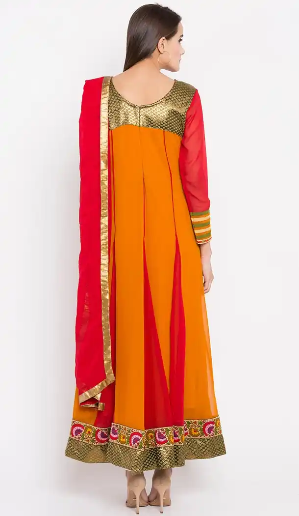 Mustard Color Faux Georgette Readymade Churidar Suit | 310636165