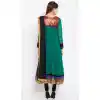 Teal Blue Color Faux Georgette Readymade Churidar Suit | 310636166