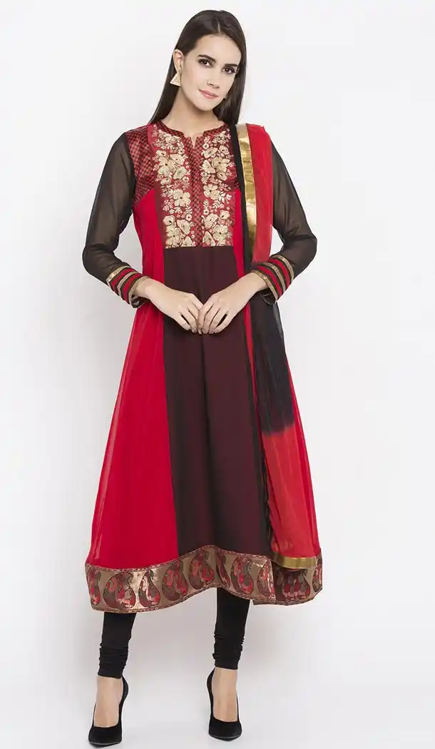 Maroon Color Faux Georgette Readymade Churidar Suit | 310636168