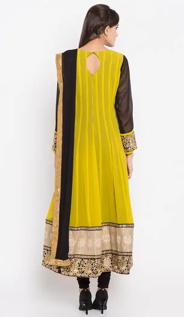 Olive Color Faux Georgette Readymade Churidar Suit | 310636169