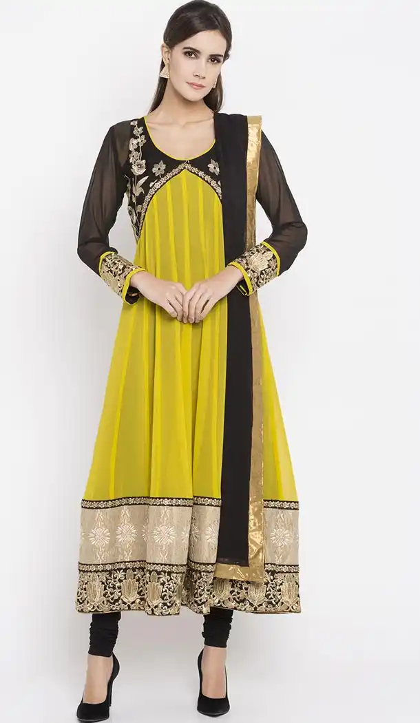 Olive Color Faux Georgette Readymade Churidar Suit | 310636169