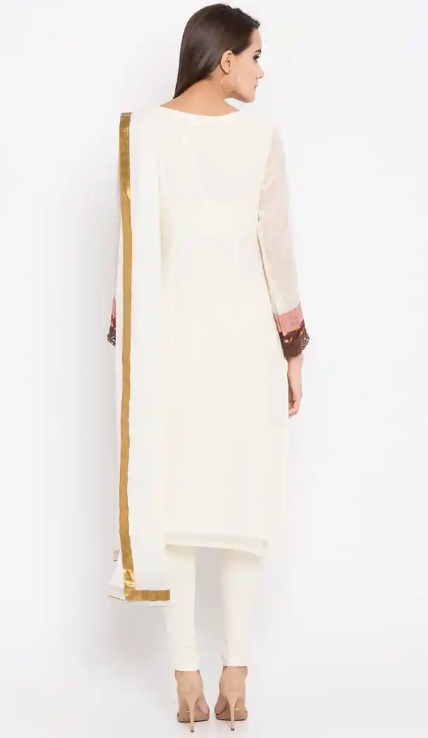 White Color Faux Georgette Readymade Churidar Suit | 310636170
