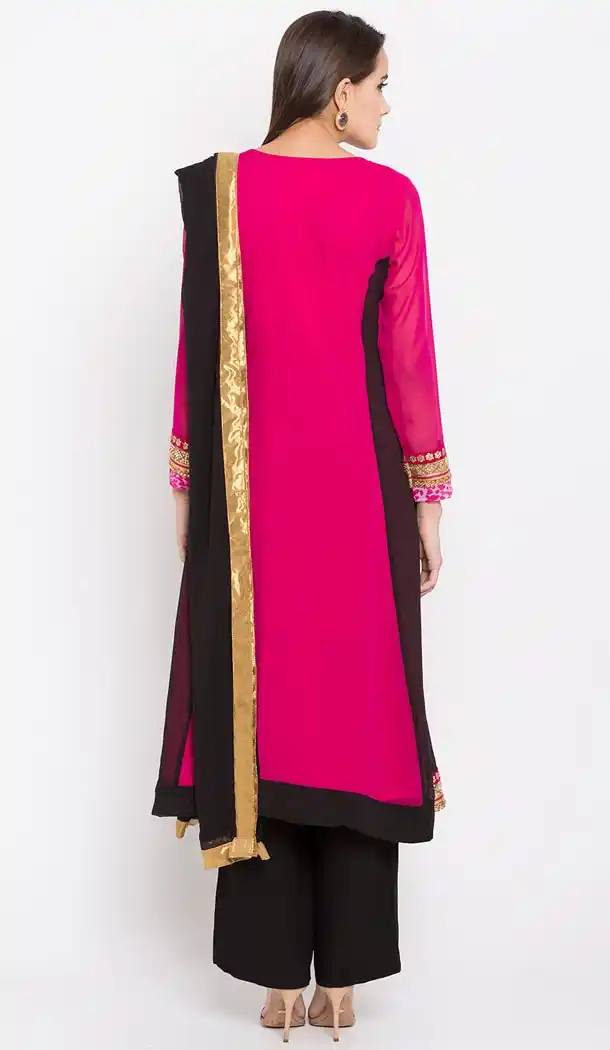 Black Pink Color Faux Georgette Readymade Palazzo Suit | 310636171