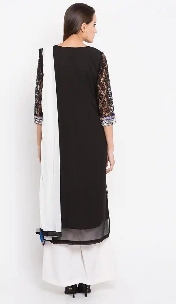 Black White Color Faux Georgette Readymade Palazzo Suit | 310636172