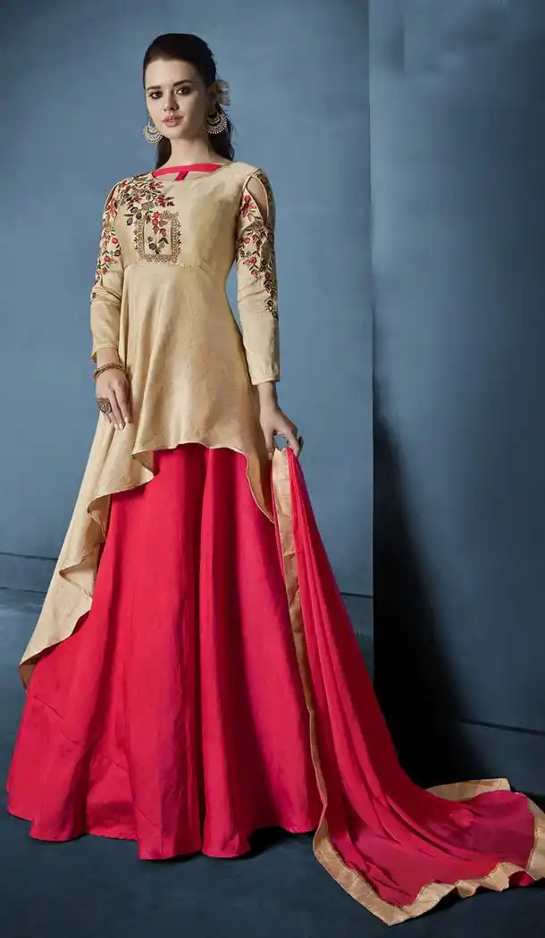Cream Red Color Soft Tapeta Silk Party Wear Salwar Kameez | FHRT331339196