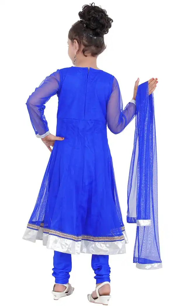 Interesting Blue Color Net Readymade Kids Girls Churidar Suit | 332139290