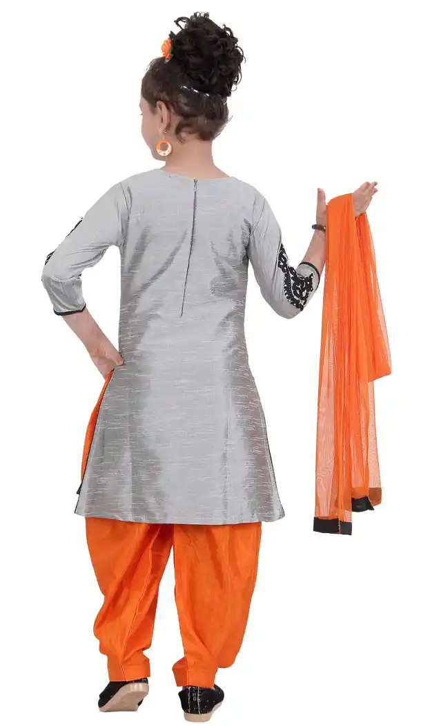 Silvar Color Net Readymade Kids Girls Patiyala Suit | 332139292