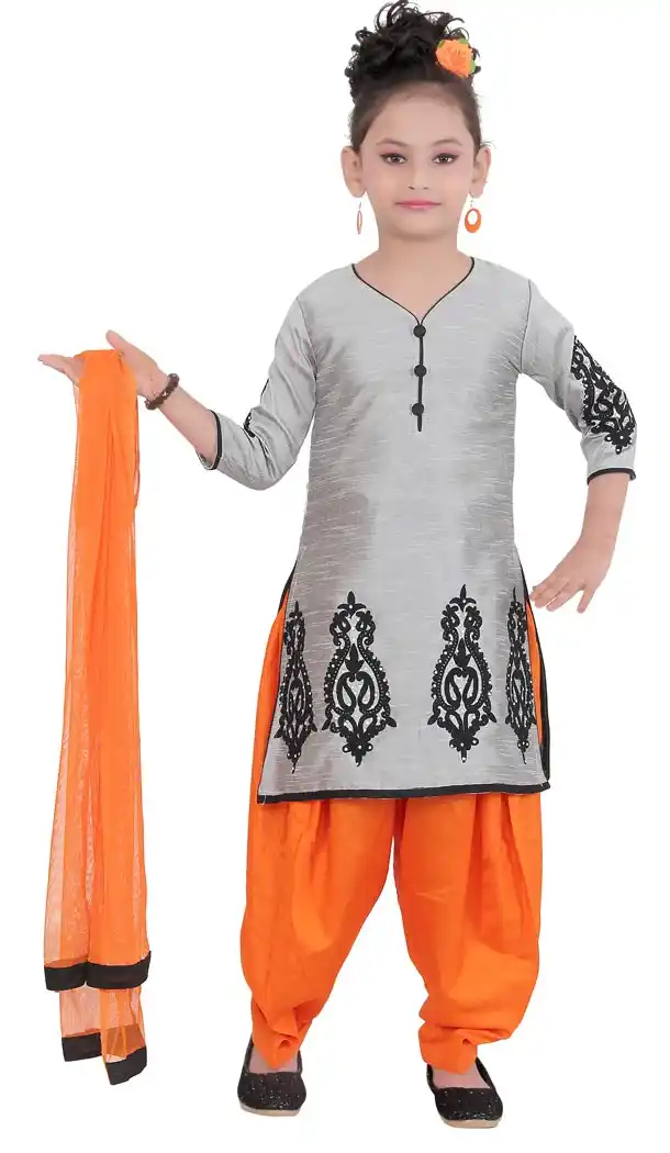 Silvar Color Net Readymade Kids Girls Patiyala Suit | 332139292
