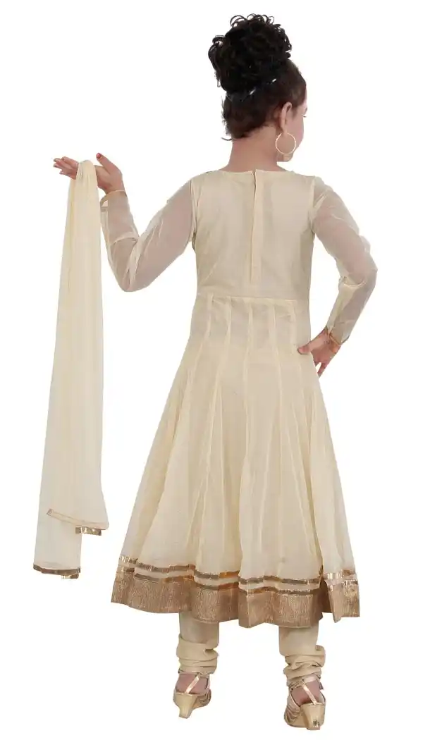 Off Whait Color Net Readymade Kids Girls Churidar Suit | 332139294