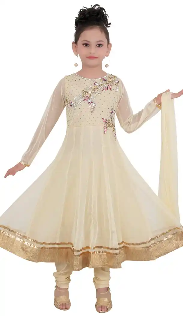 Off Whait Color Net Readymade Kids Girls Churidar Suit | 332139294