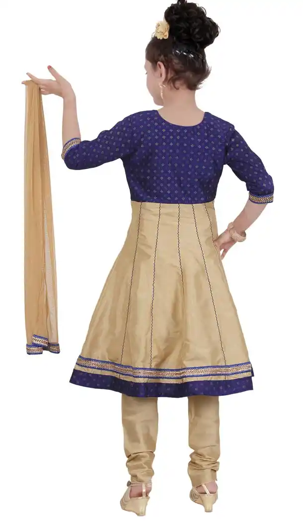 Blue Cream Color Net Readymade Kids Girls Churidar Suit | 332139297