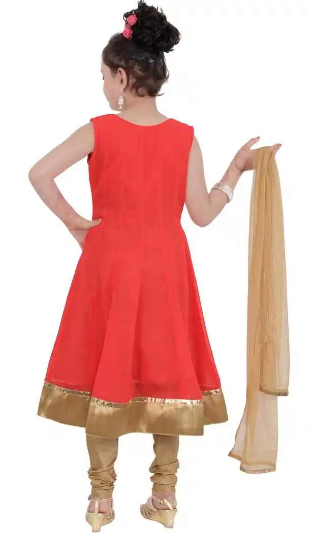 Orange Color Net Readymade Kids Girls Churidar Suit | 332139298