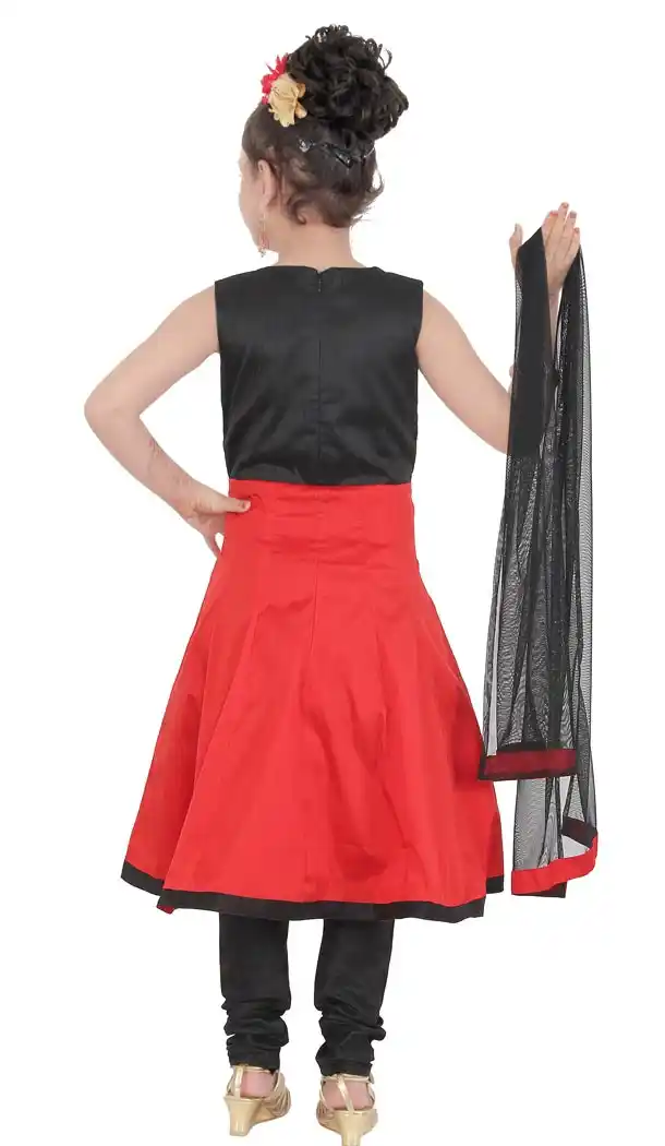Black Red Color Net Readymade Kids Girls Churidar Suit | 332139299