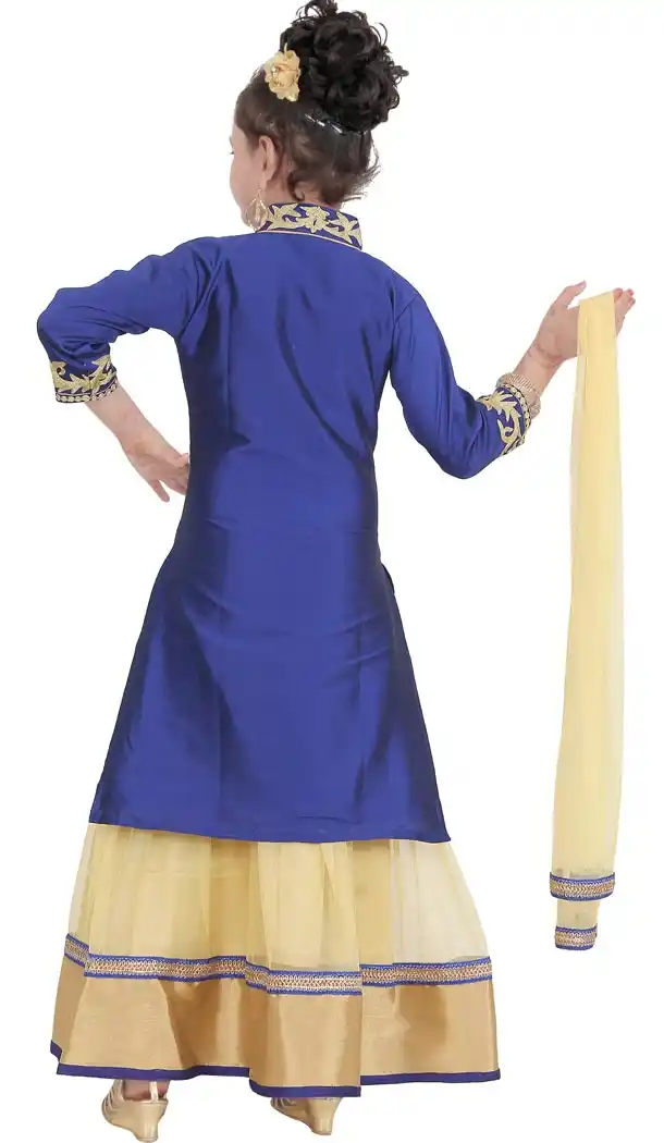 Blue Color Net Readymade Kids Girls Suit | 332139300