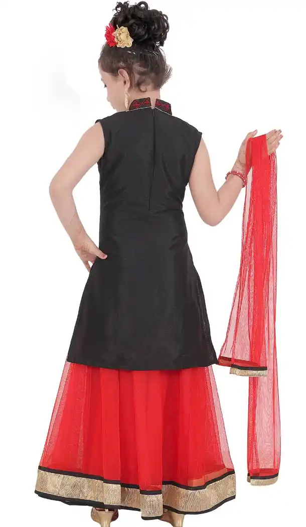 Black Color Net Readymade Kids Girls Suit | 332139301