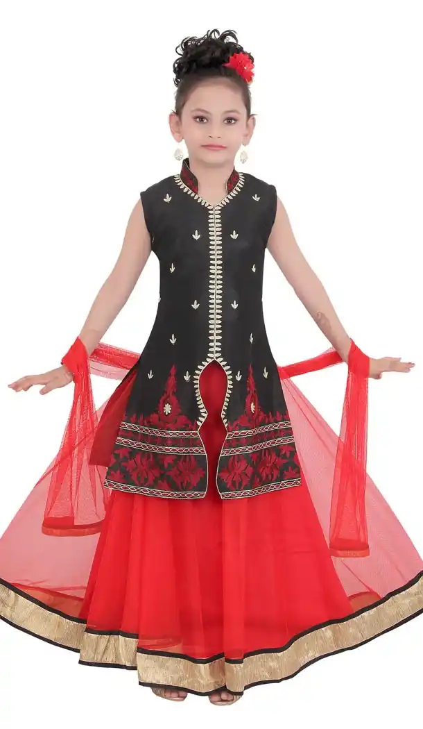 Black Color Net Readymade Kids Girls Suit | 332139301