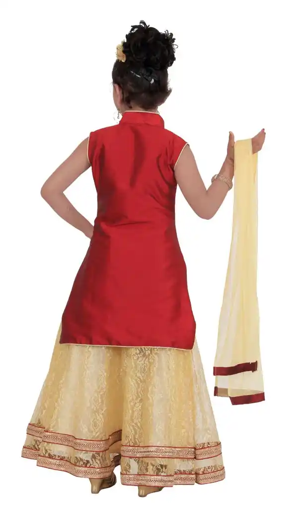 Maroon Color Net Readymade Kids Girls Suit | 332139303