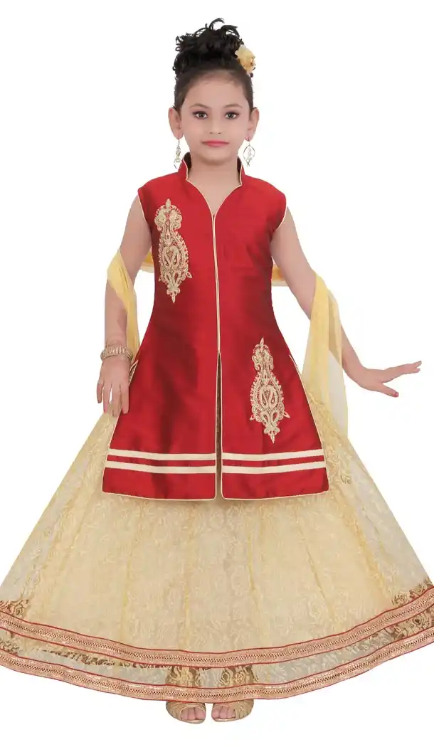 Maroon Color Net Readymade Kids Girls Suit | 332139303