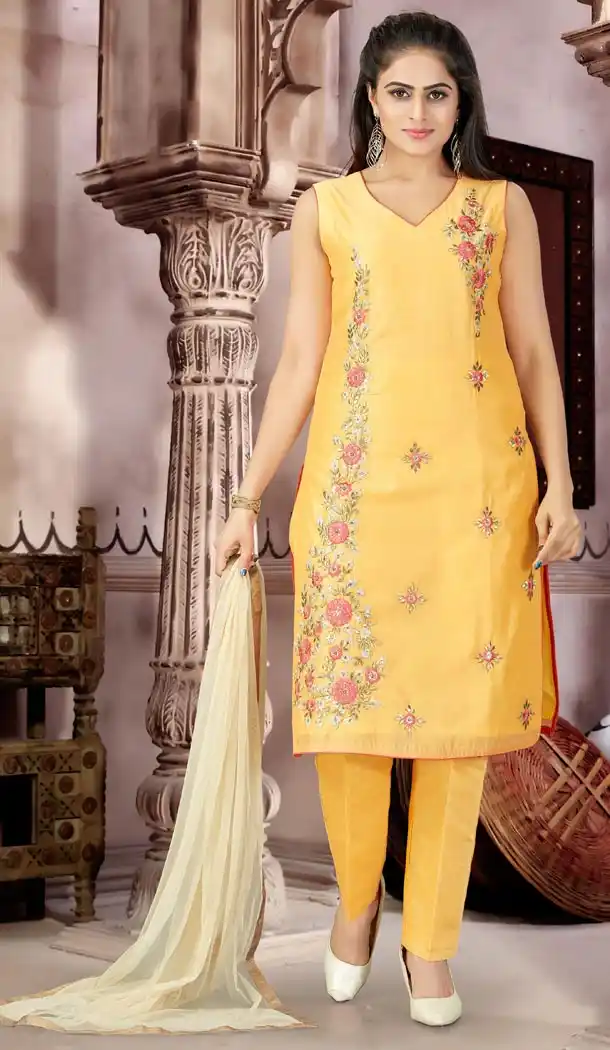 Yellow Color Chenderi Punjabi Patiyala Suit | 334039524