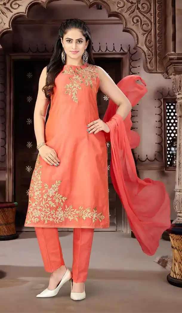 Tomato Color Chenderi Punjabi Patiyala Suit | 334039525