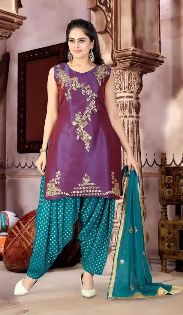 Wine Color Banaras Gorget Punjabi Patiyala Suit | 334039530