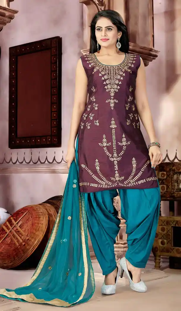 Maroon Color Malban Satin Punjabi Patiyala Suit | 334039532