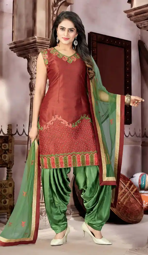 Mustard Color Malban Satin Punjabi Patiyala Suit | 334039535