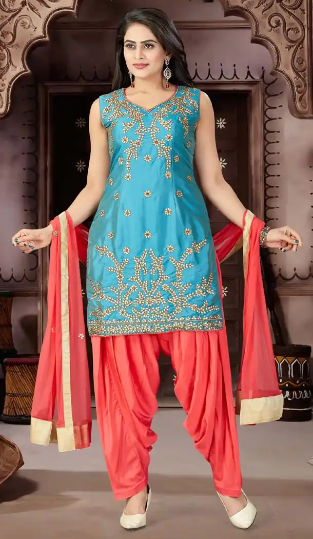 Rama Color Malban Satin Punjabi Patiyala Suit | 334039536