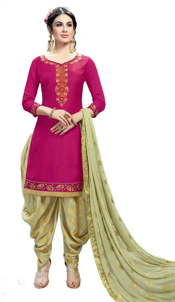 Pink Color Cotton Day Wear Punjabi Patiyala Salwar Suit | 334239558