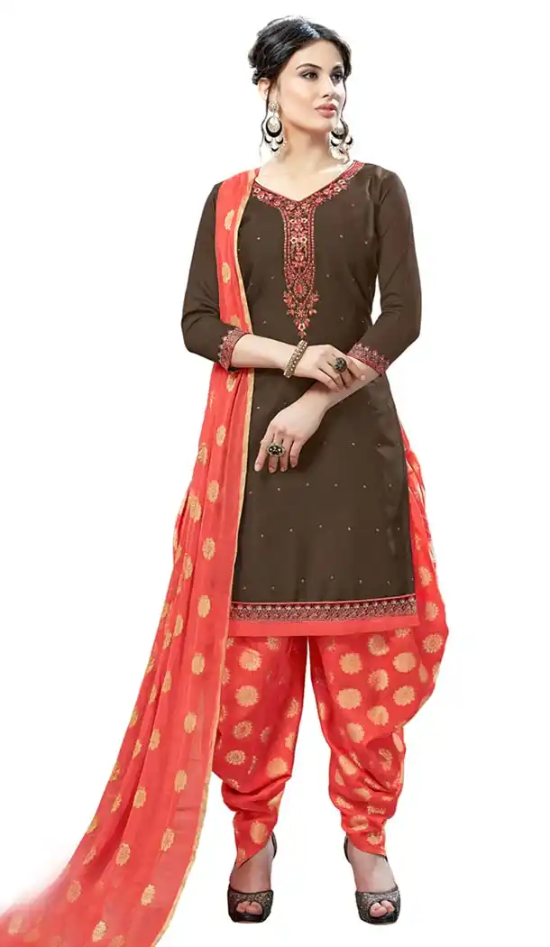 Brown Color Cotton Day Wear Punjabi Patiyala Salwar Suit | 334239559