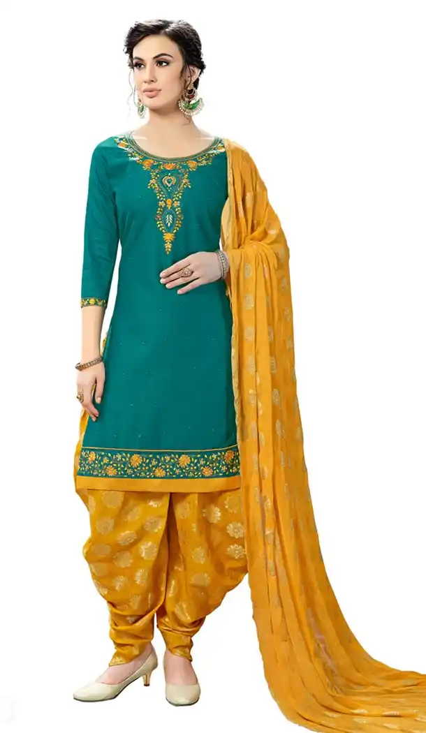 Turquoise Color Cotton Day Wear Punjabi Patiyala Salwar Suit | 334239561