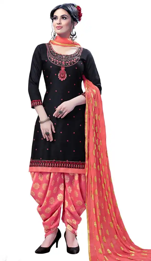 Black Color Cotton Day Wear Punjabi Patiyala Salwar Suit | 334239563