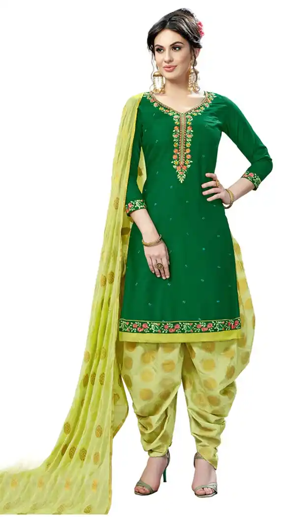 Green Color Cotton Day Wear Punjabi Patiyala Salwar Suit | 334239564